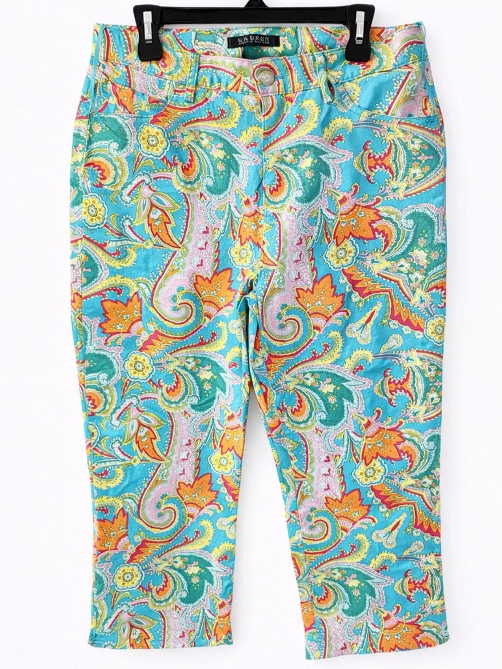 Lauren Ralph Lauren Women’s Paisley Crop Pants Colorful Stretch Capri Preppy - Picture 2 of 4